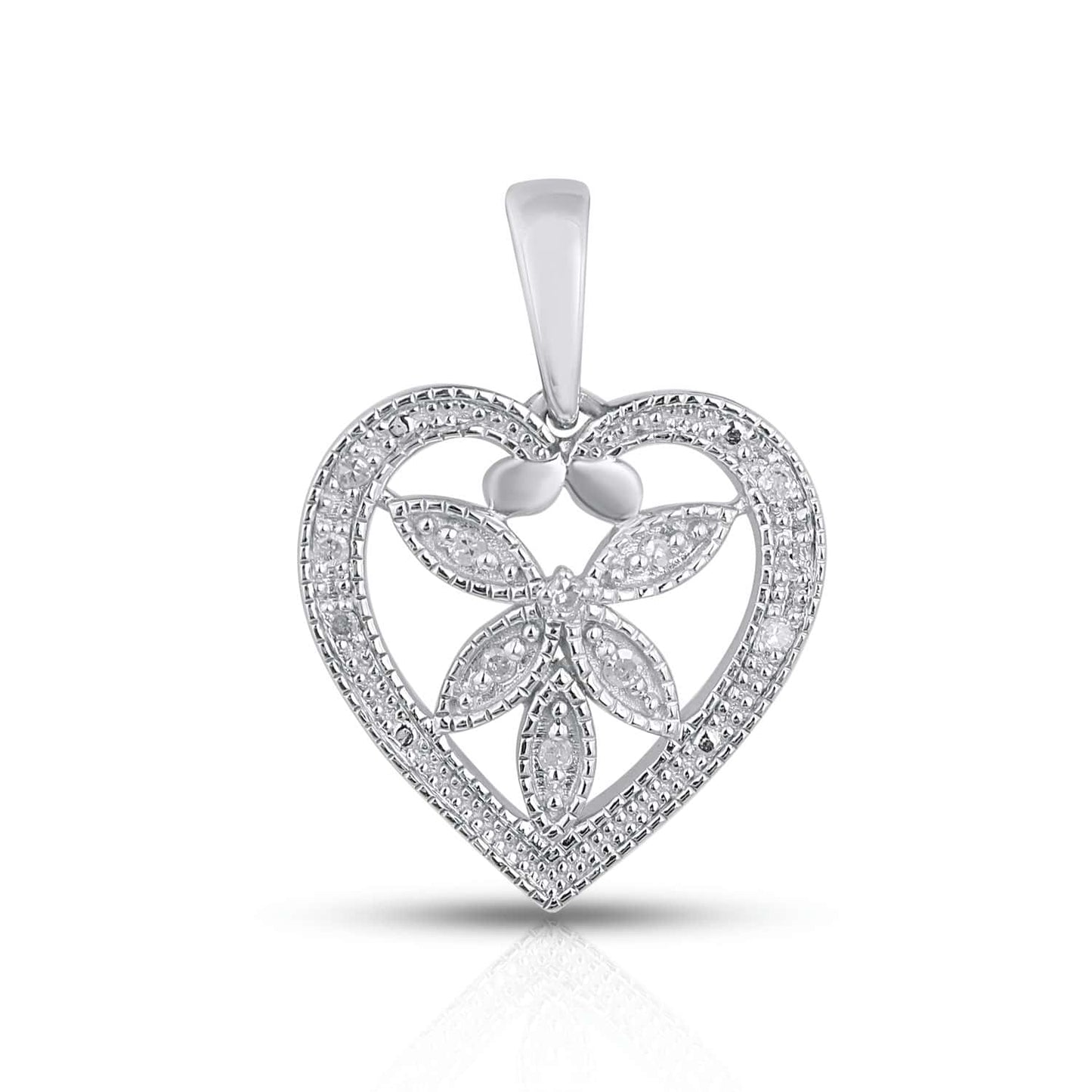 925 Sterling Silver 0.05 Cttw Diamond "Heart" Ladies Pendant