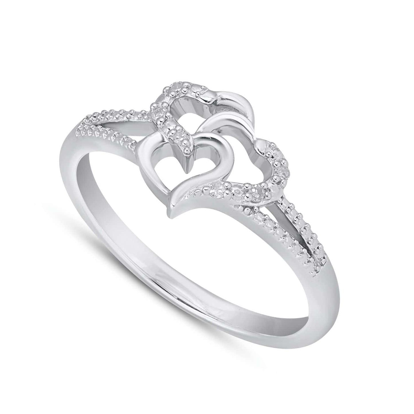 925 Sterling Silver 0.03 Cttw Diamond "Heart" Ladies Ring