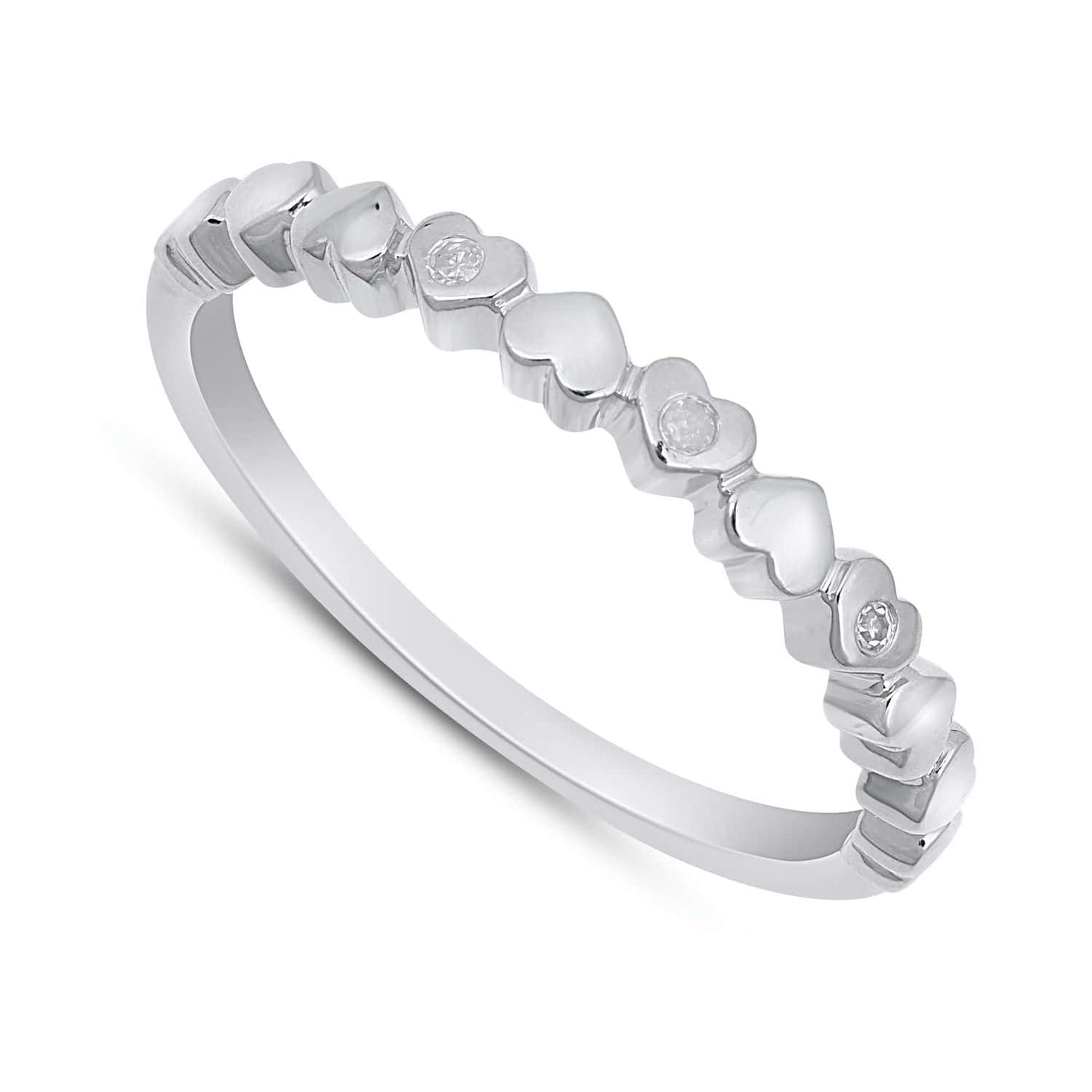 925 Sterling Silver 0.015 Cttw Diamond "Heart" Ladies Ring