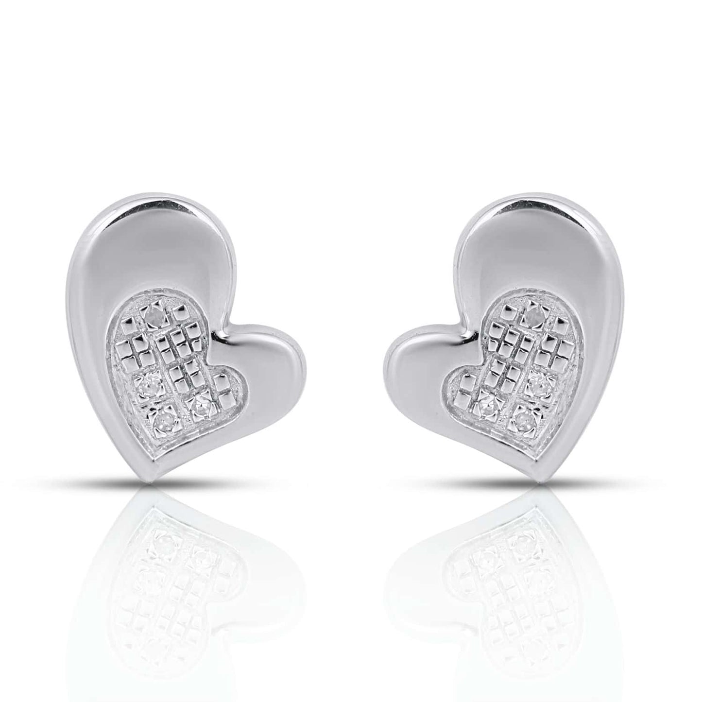 925 Sterling Silver 0.03 Cttw Diamond "Heart" Earring
