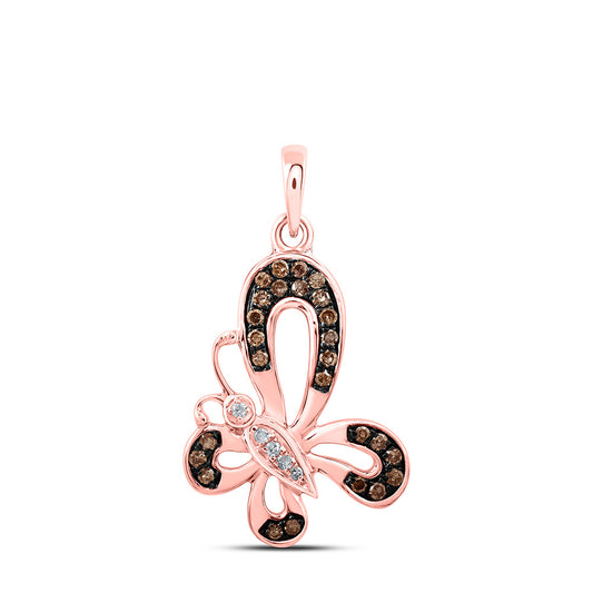 10K Rose Gold Womens Round Brown Diamond Butterfly Bug Pendant 1/5 Cttw, Length: 1.01 In, Width: 0.58 In