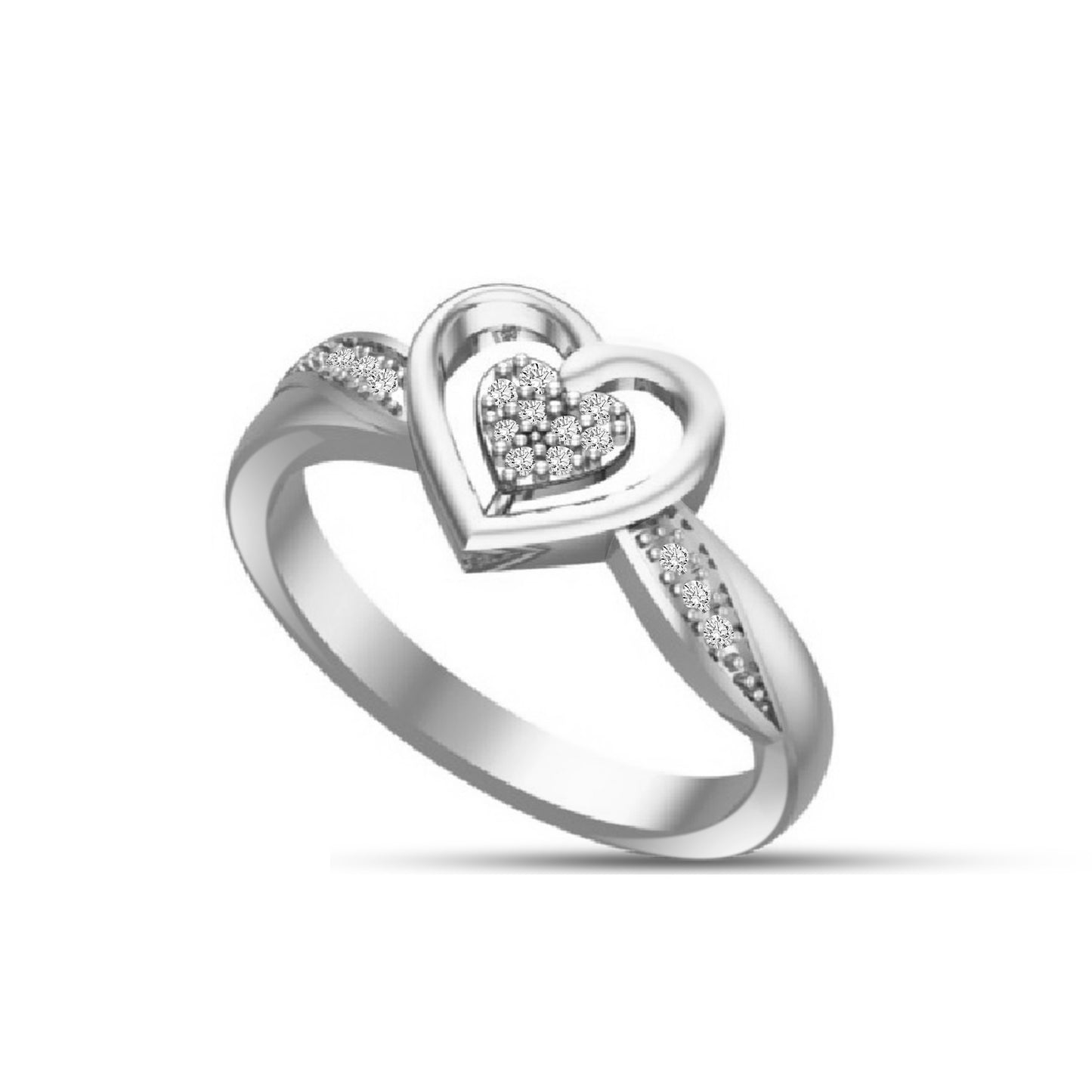 925 Sterling Silver 0.025-0.03 Cttw Diamond "Heart" Ladies Ring