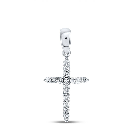 10K White Gold Womens Round Diamond Cross Pendant 1/6 Cttw, Length: 0.84 In, Width: 0.38 In