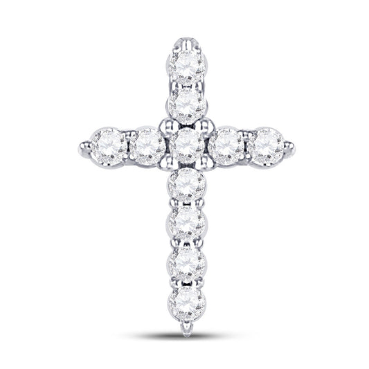 10K White Gold Womens Round Diamond Cross Pendant 1/10 Cttw