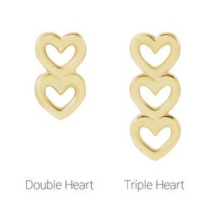 14K Yellow Gold Two Heart Drop Earrings