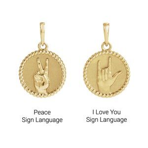 14K Yellow Gold None 19.4 X 12 Mm Polished Peace Sign Language Pendant