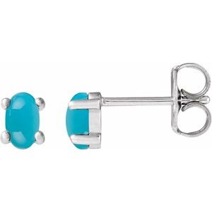 Sterling Silver Oval Shape 7 X 5 Mm Natural Turquoise Cabochon 4-Prong Stud Earrings