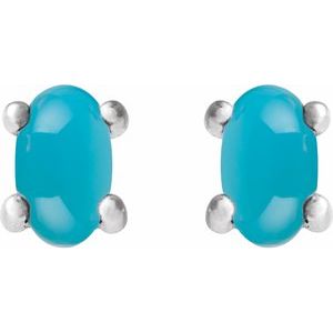 Sterling Silver Oval Shape 7 X 5 Mm Natural Turquoise Cabochon 4-Prong Stud Earrings