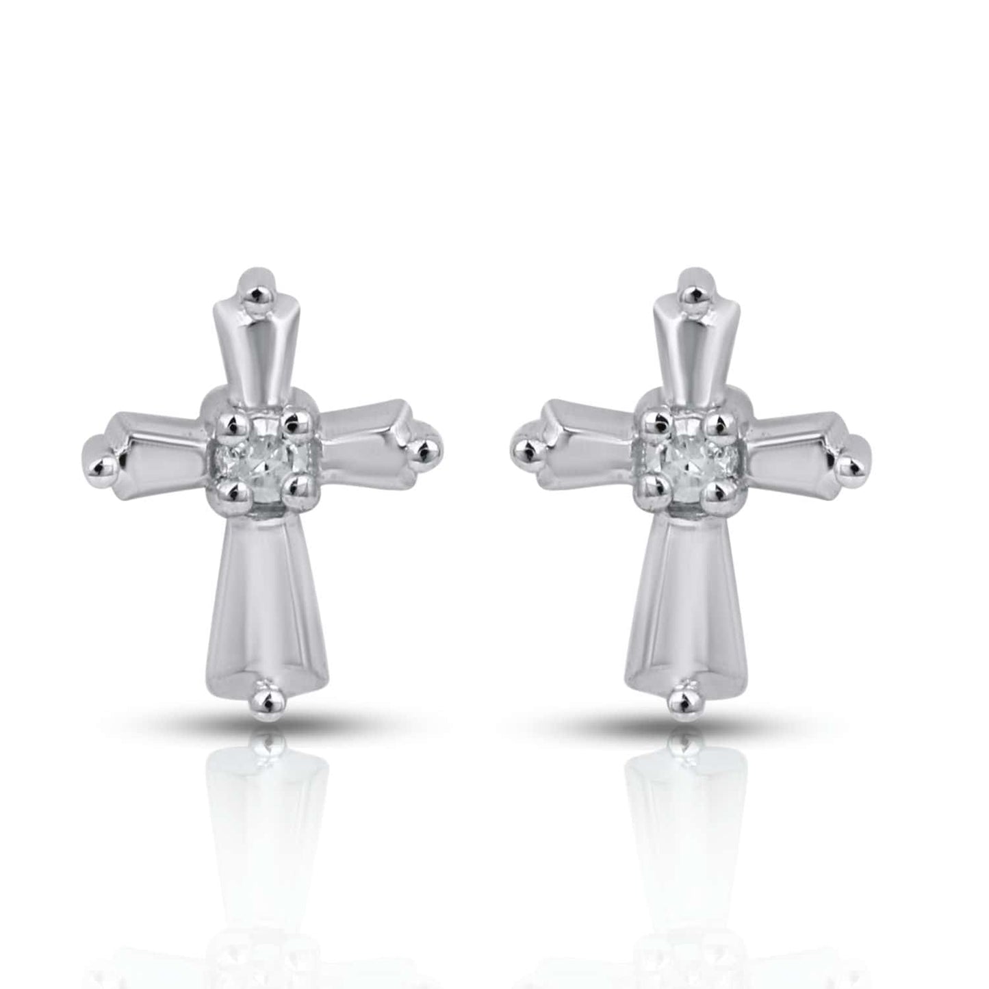 925 Sterling Silver 0.01 Cttw Diamond "Cross" Earring