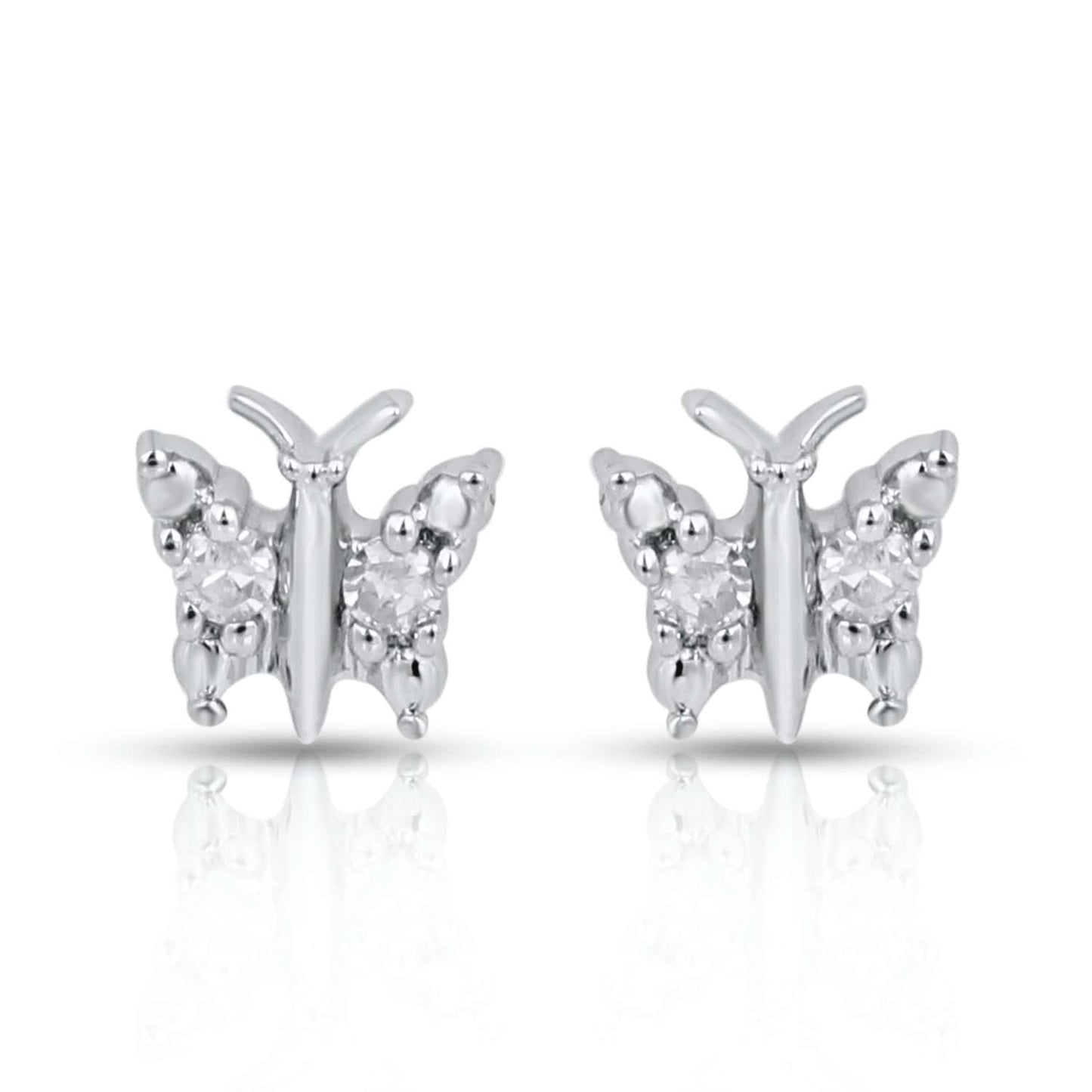 925 Sterling Silver 0.02 Cttw Diamond "Butterfly" Earring