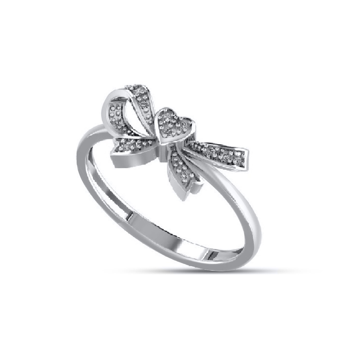 925 Sterling Silver 0.05 Cttw Diamond "Heart With Bow" Ladies Ring