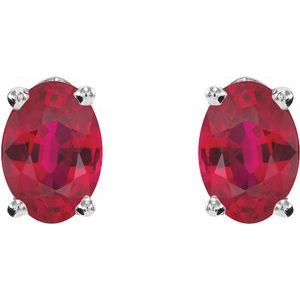 14K Yellow Or White Gold Oval 7 X 5 Mm Lab-Grown Gemstone Friction Backs Included 4-Prong Earrings