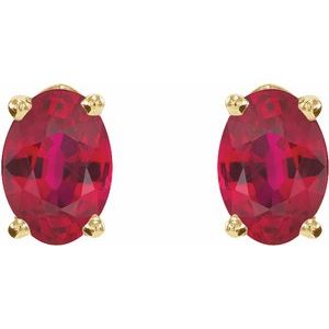 14K Yellow Or White Gold Oval 7 X 5 Mm Lab-Grown Gemstone Friction Backs Included 4-Prong Earrings