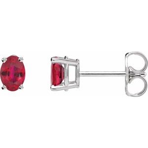 14K Yellow Or White Gold Oval 6 X 4 Mm Lab-Grown Gemstone Friction Backs Included 4-Prong Earrings