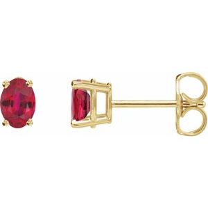 14K Yellow Or White Gold Oval 7 X 5 Mm Lab-Grown Gemstone Friction Backs Included 4-Prong Earrings