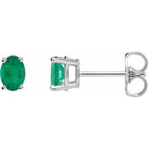 14K Yellow Or White Gold Oval 6 X 4 Mm Lab-Grown Gemstone Friction Backs Included 4-Prong Earrings