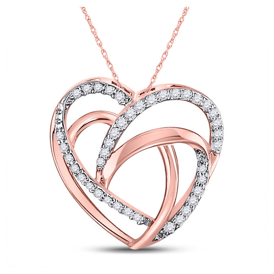 10K Rose Gold Womens Round Diamond Heart Pendant 1/10 Cttw, Length: 0.59 In, Width: 0.57 In