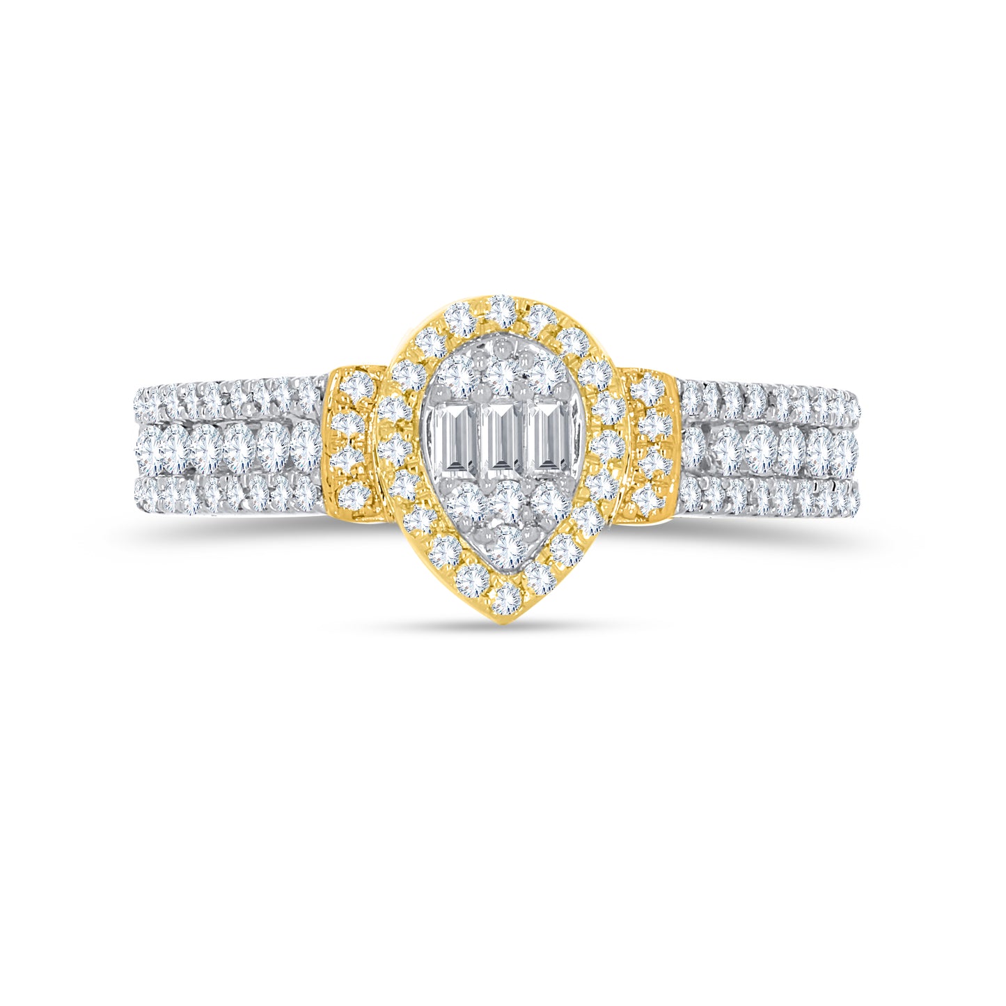 14K Two Tone Gold 0.49-0.50 Cttw Bageutte Diamond Ladies Pear Ring