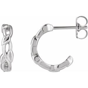 Sterling Silver Pair Leaf Hoop Earrings, Length: 15.8 Mm, Thickness: 3.5 Mm