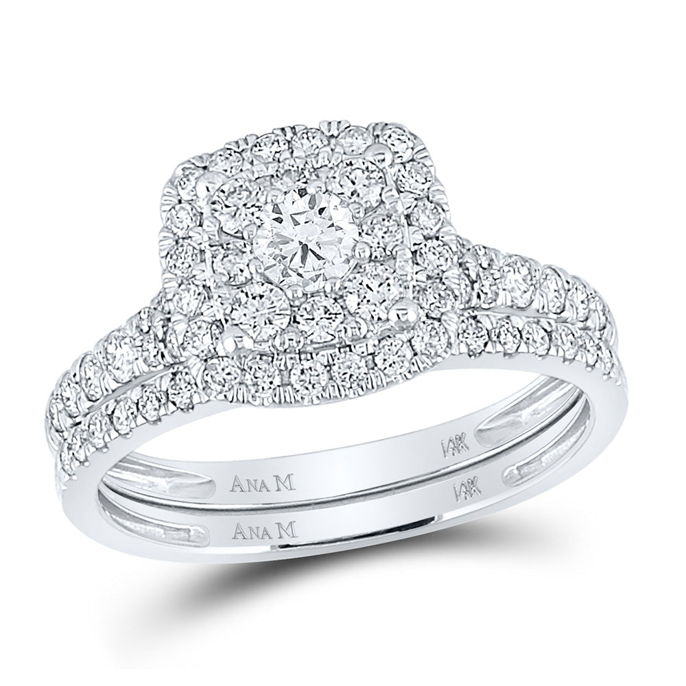 14K White Gold Round Diamond Bridal Wedding Ring Band Set 1 Cttw, Womens Size: 5-10