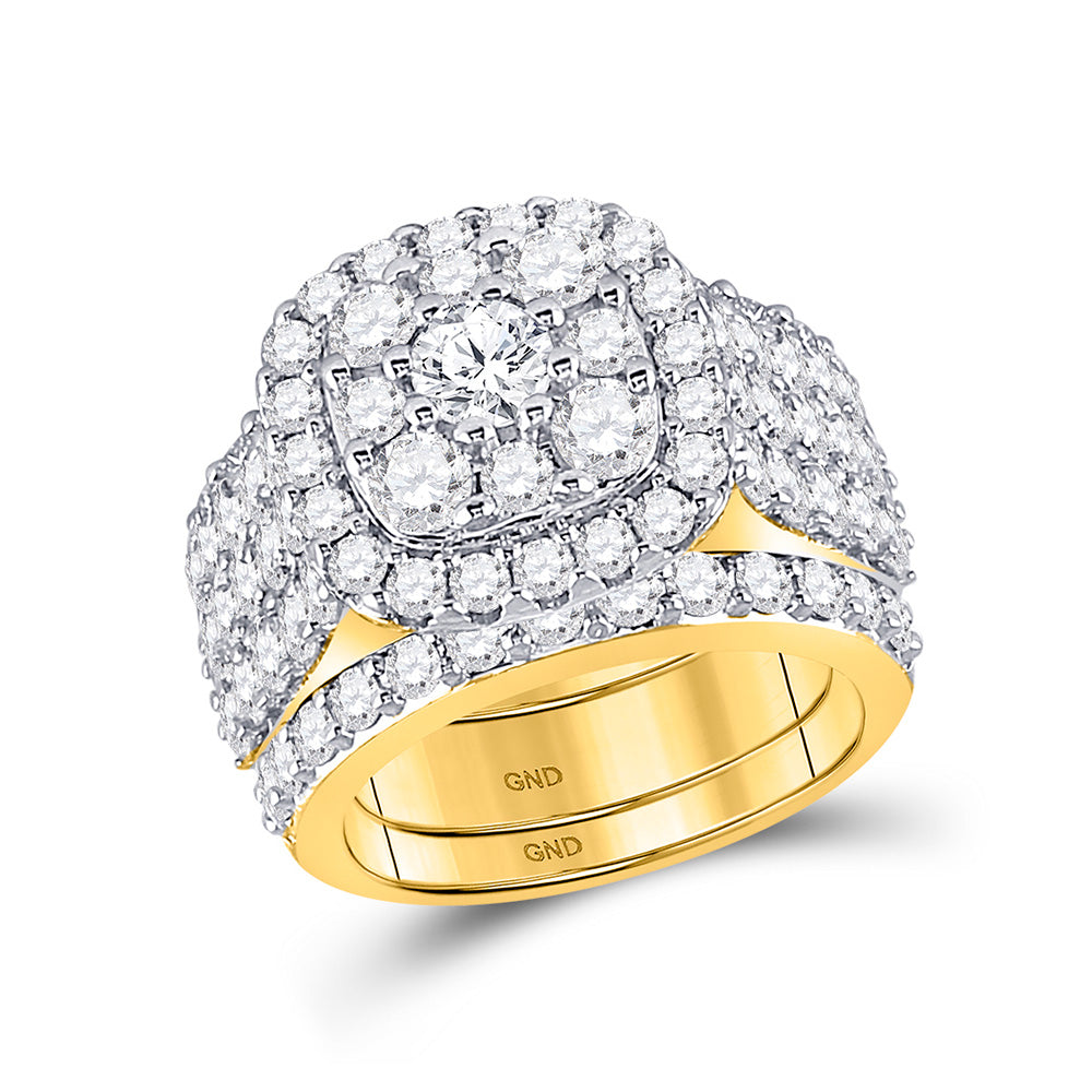 14K Yellow Gold Round Diamond Cluster Bridal Wedding Ring Band Set 3-3/4 Cttw, Womens Size: 5-10