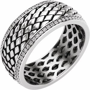 14K White Gold Round 1 Mm G-H Si1-Si2 5/8 Ctw Lab-Grown Diamond Mens Band Size 10