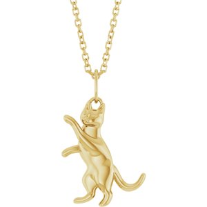 14K Yellow Gold 20 X 12.3 Mm 16-18 In Polished Cat Necklace