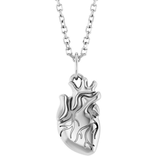 Sterling Silver 15.7 X 6.9 Mm 16-18 In Polished Anatomical Heart Necklace