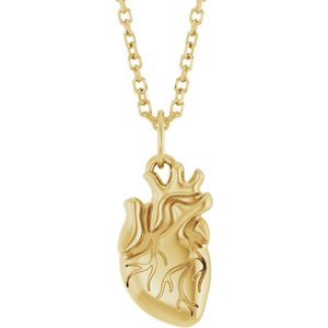 14K Yellow Gold 15.7 X 6.9 Mm 16-18 In Polished Anatomical Heart Necklace