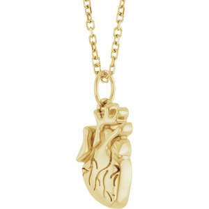 14K Yellow Gold 15.7 X 6.9 Mm 16-18 In Polished Anatomical Heart Necklace