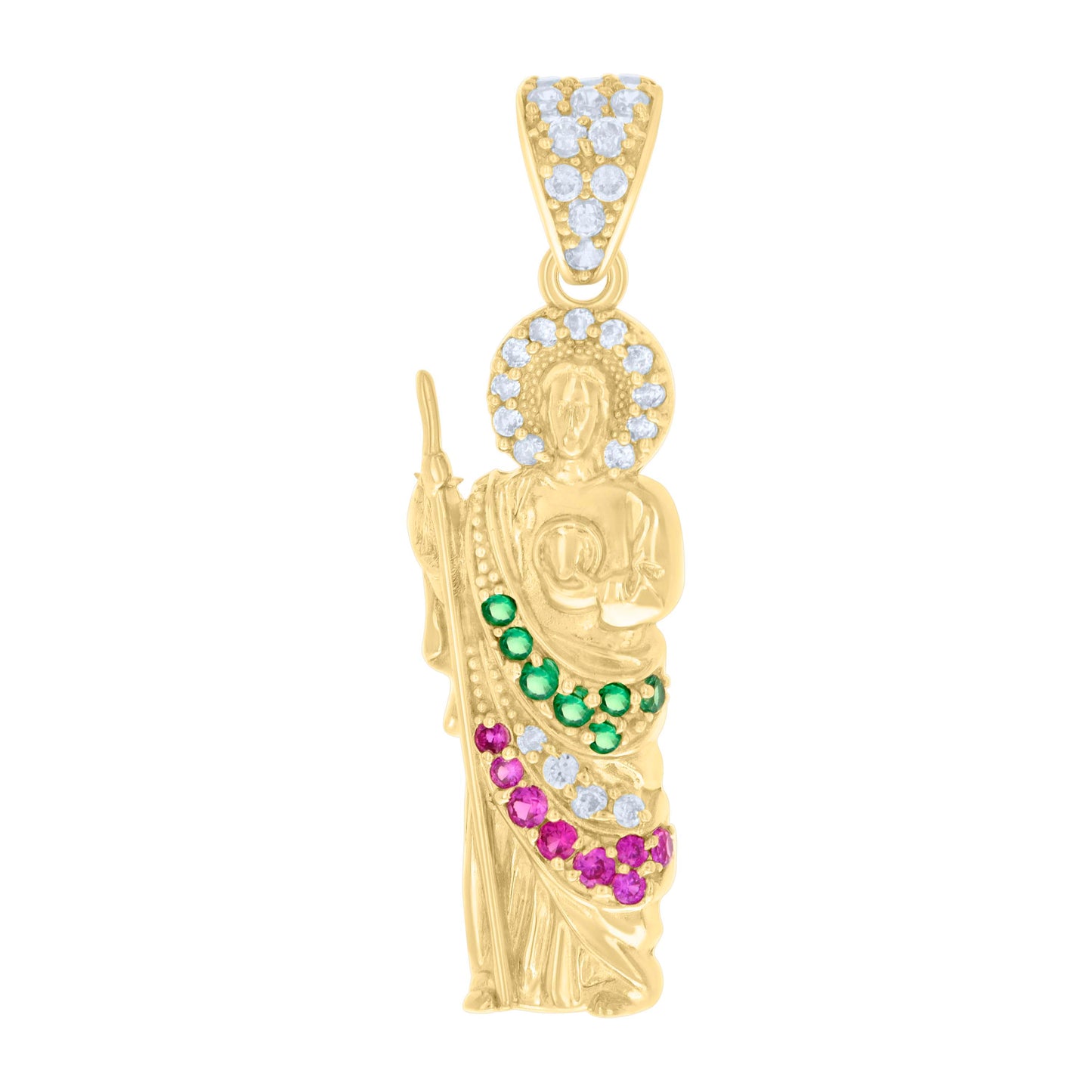 10K Yellow Gold Mens Cubic-Zirconia St. Jude Religious Charm Pendant