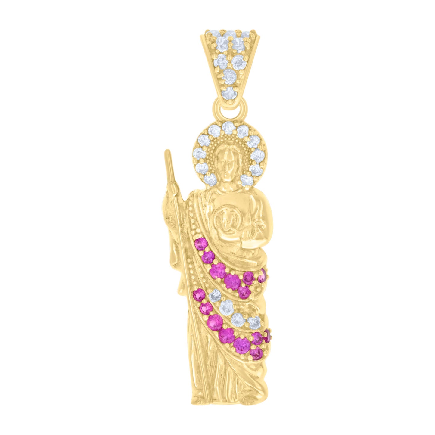 10K Yellow Gold Mens Cubic-Zirconia St. Jude Religious Charm Pendant