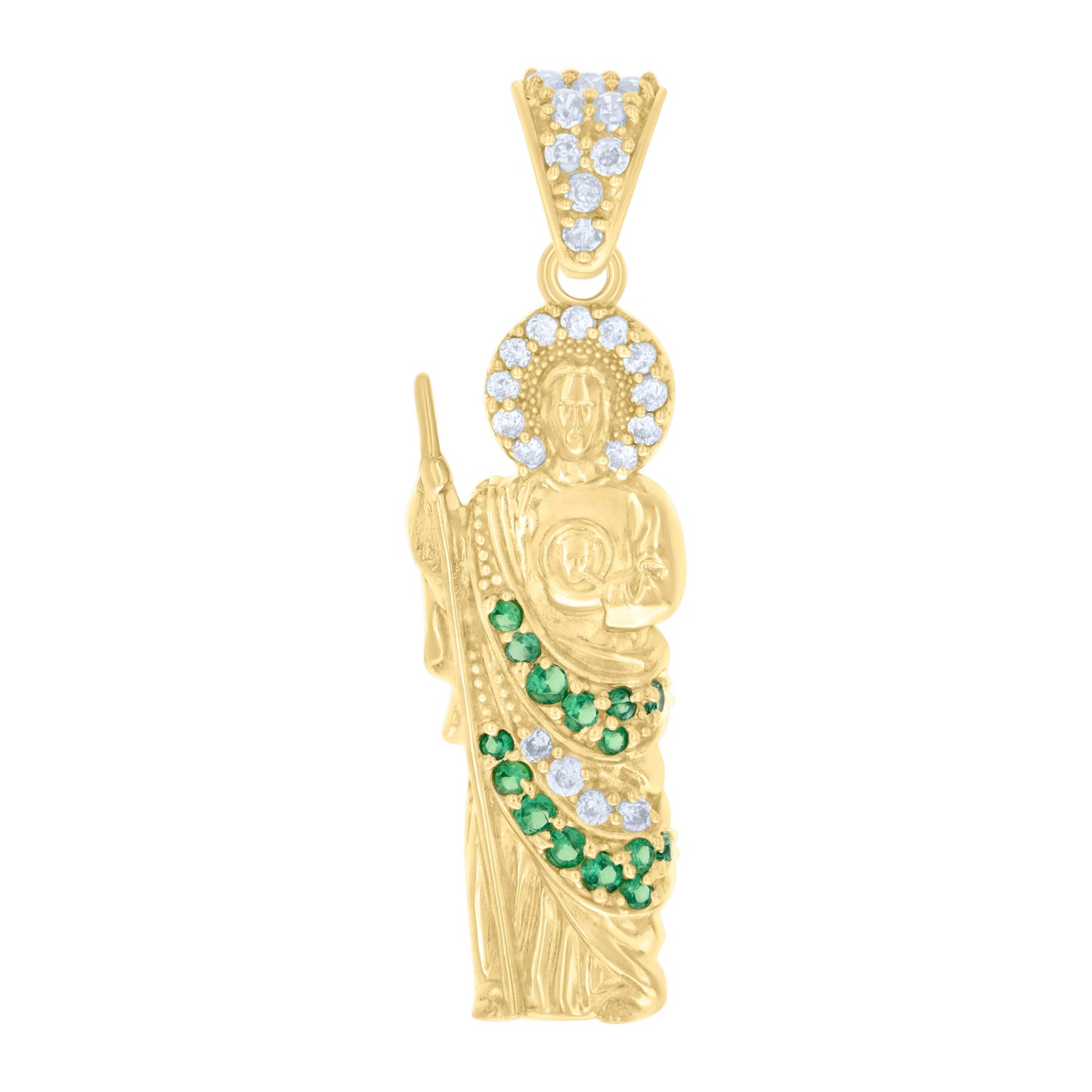 10K Yellow Gold Mens Cubic-Zirconia St. Jude Religious Charm Pendant