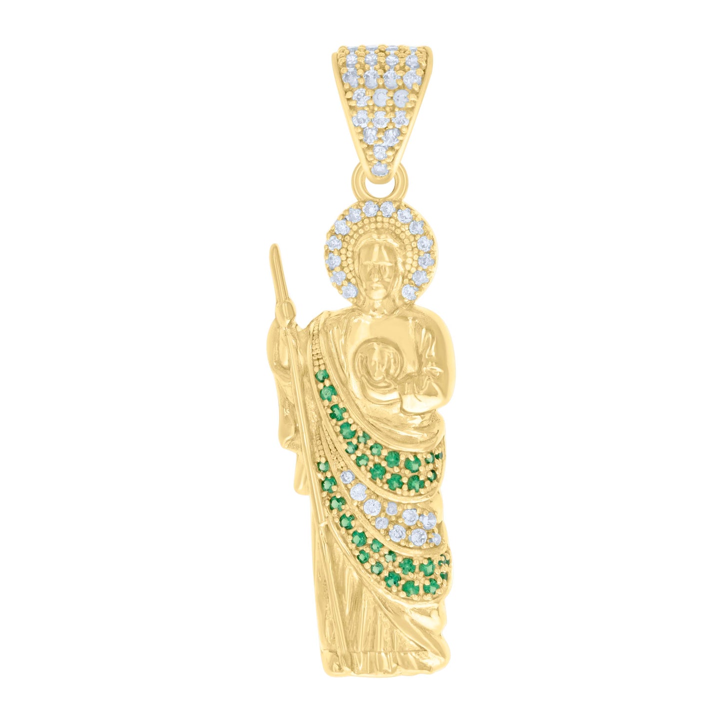 10K Yellow Gold Mens Cubic-Zirconia St. Jude Religious Charm Pendant