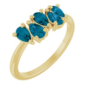 14K Yellow Gold  Pear 5 X 3 Mm Polished Natural London Blue Topaz Five-Stone Ring Size 7