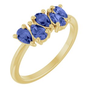 14K Yellow Gold  Pear 5 X 3 Mm Polished Natural Tanzanite Five-Stone Ring Size 7