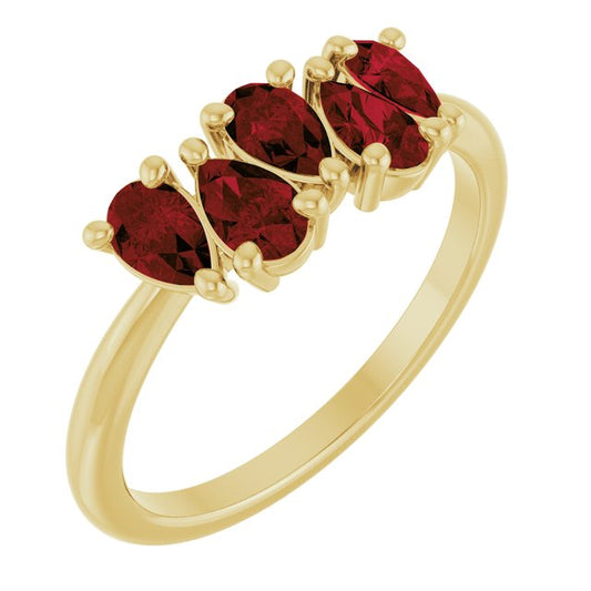 14K Yellow Gold Pear 5 X 3 Mm Polished Natural Mozambique Garnet Five-Stone Ring, Size 7