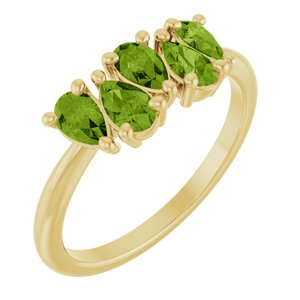14K Yellow Gold  Pear 5 X 3 Mm Polished Natural Peridot Five-Stone Ring Size 7