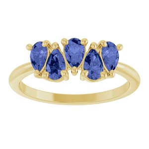 14K Yellow Gold  Pear 5 X 3 Mm Polished Natural Tanzanite Five-Stone Ring Size 7
