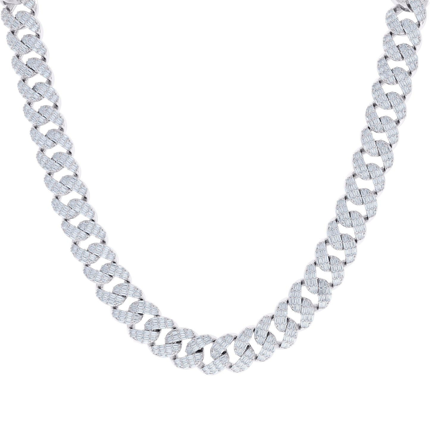 Sterling Silver Baguette Round Cubic-Zirconia Fancy Cuban Necklace