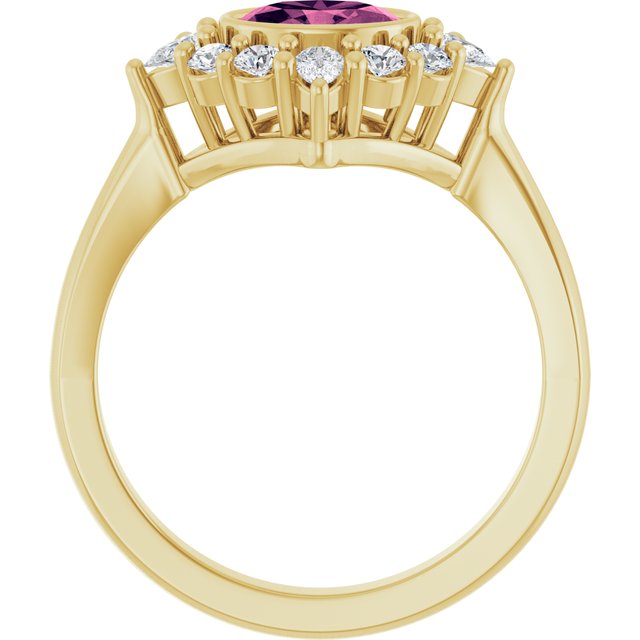 14K Yellow Gold Oval 7 X 5 Mm Polished Natural Pink Tourmaline And 3/8 Ctw Lab-Grown Diamond Halo-Style Ring, Size 7