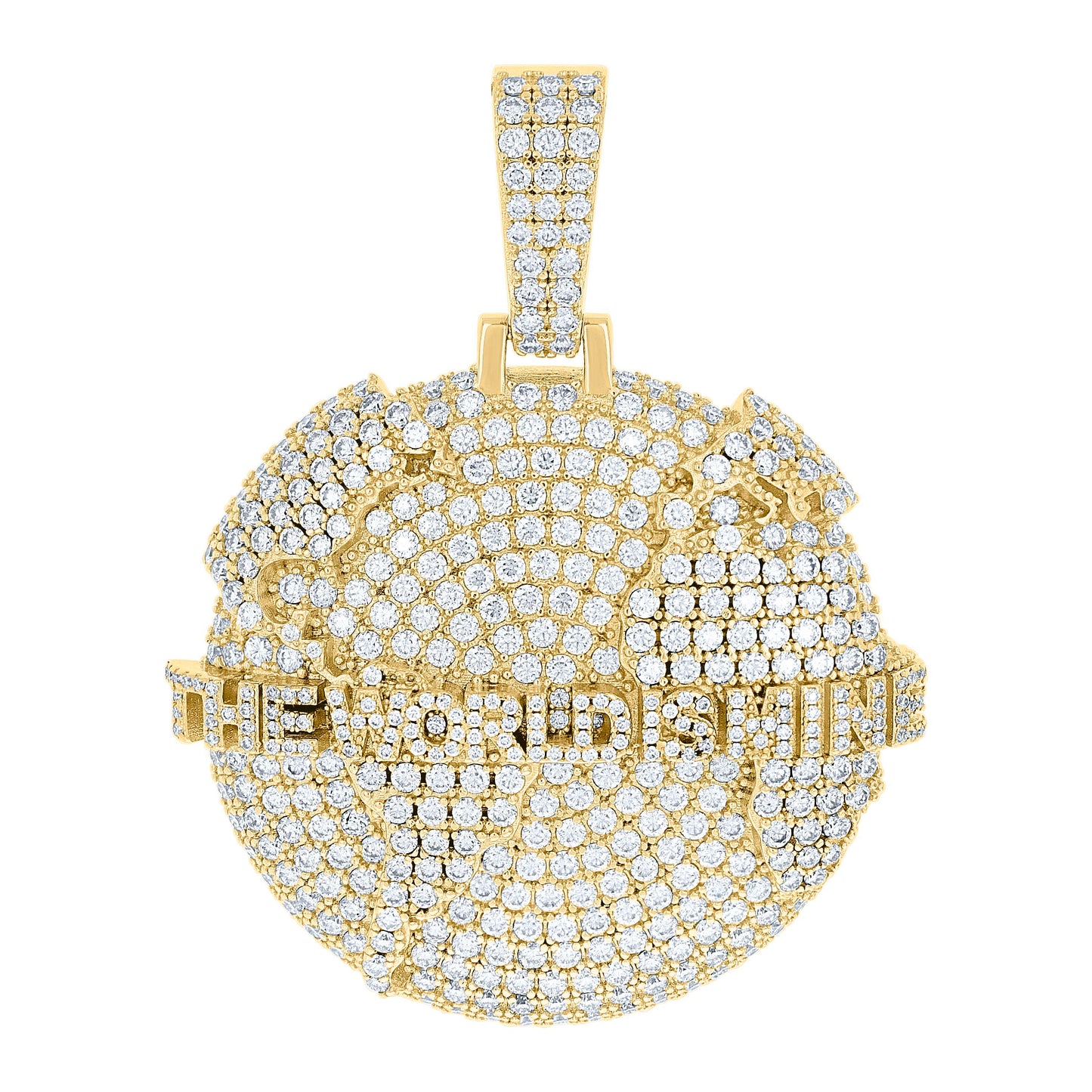 Sterling Silver Mens Cubic-Zirconia The World Is Mine Globe Charm Pendant