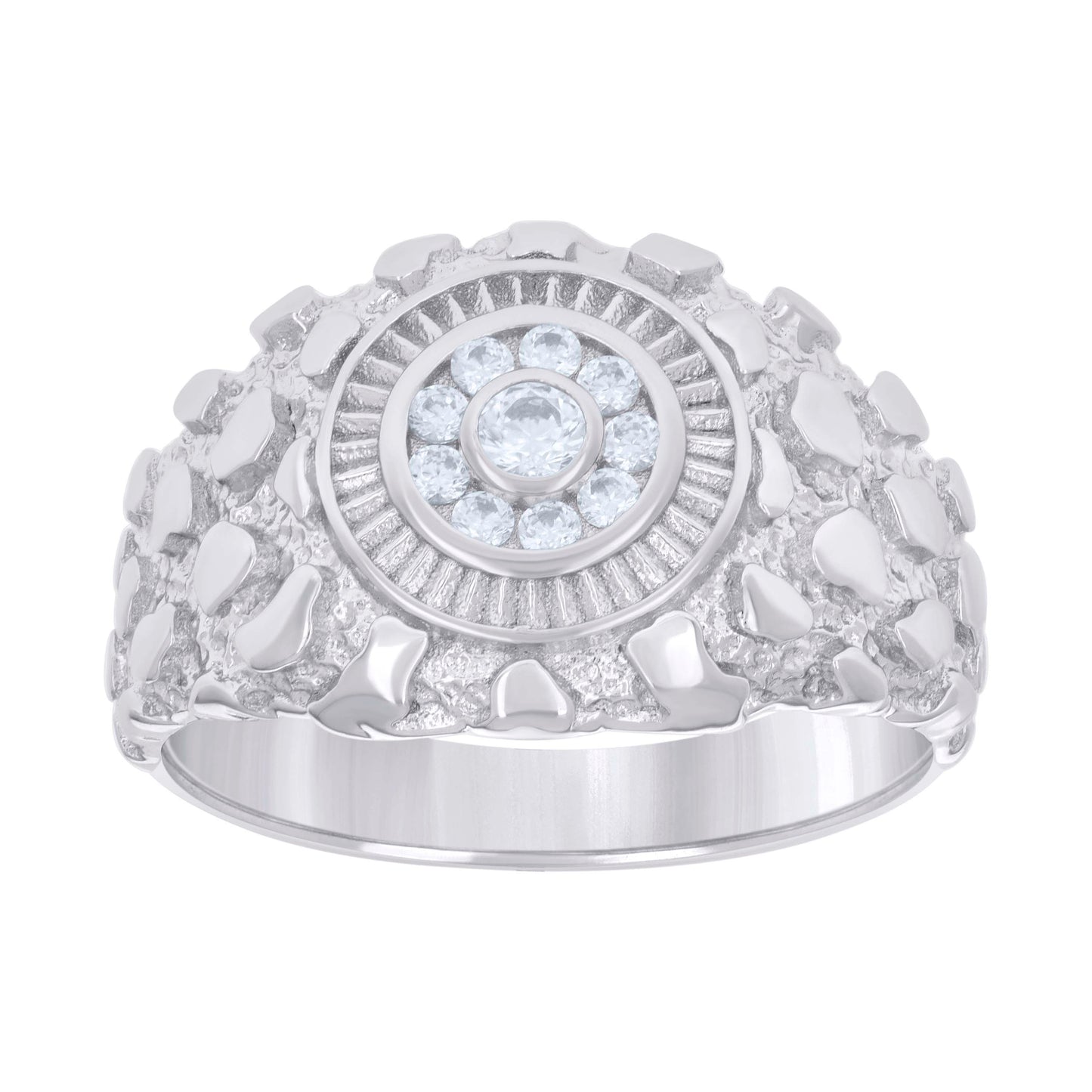 Sterling Silver Men's Cubic-Zirconia Nugget Fashion Bridal Anniversary Wedding Engagement Band Ring