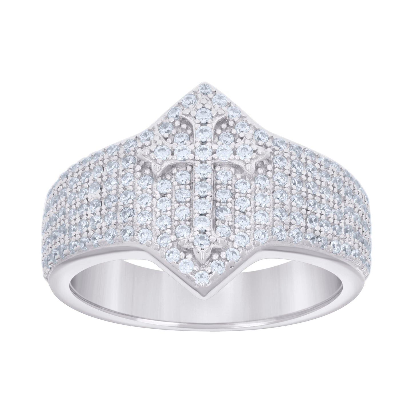 Sterling Silver Mens Cubic-Zirconia Cross Religious Bridal Anniversary Wedding Engagement Band Ring