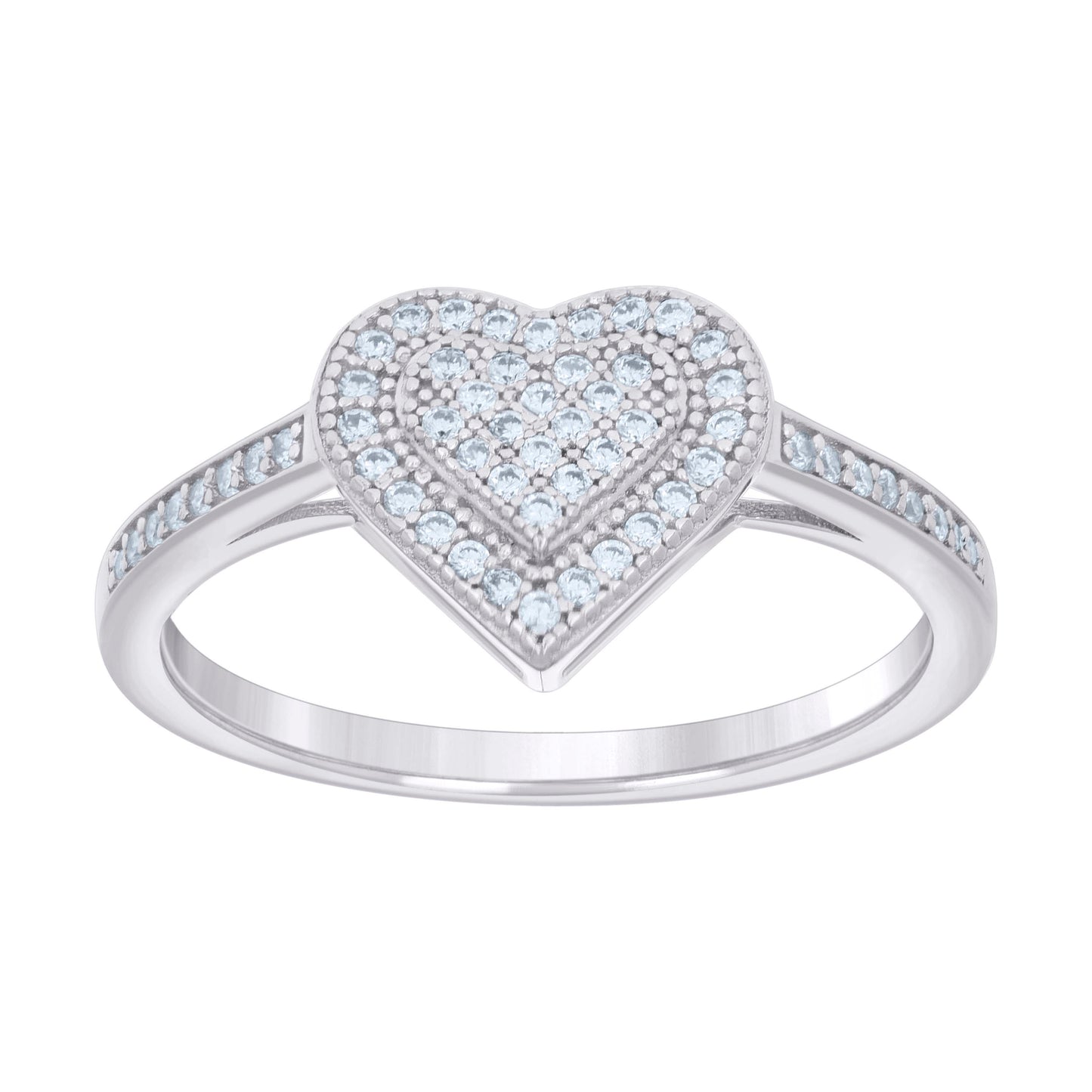 Sterling Silver Womens Cubic-Zirconia Heart Bridal Anniversary Wedding Engagement Band Ring