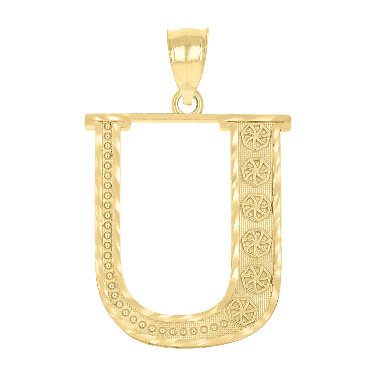 10K Yellow Gold Unisex Diamond-Cut Initial Letter Charm Pendant