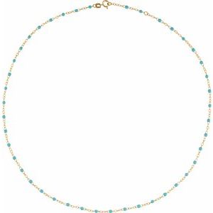 14K Yellow Gold Turquoise 17-18 In 2 Mm Enamel Bead Adjustable Chain