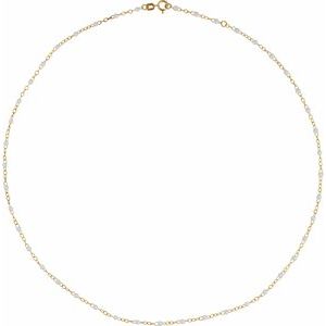 14K Yellow Gold White 17-18 In 2 Mm Enamel Bead Adjustable Chain