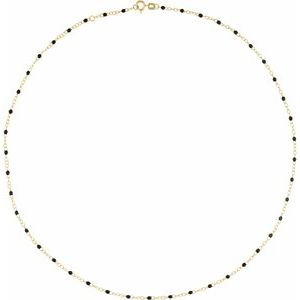 14K Yellow Gold Black 19-20 In 2 Mm Enamel Bead Adjustable Chain