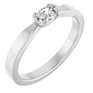 14K White Gold Natural Diamond Oval 5 X 3.5 Mm Polished 1/4 Ct Natural Diamond Half Bezel Solitaire Ring Size 7